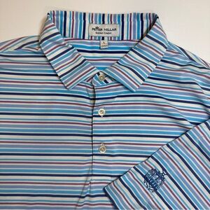 Peter Millar Summer Comfort Blue Striped Golf Polo Shirt Men Large